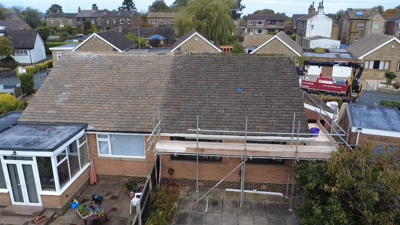 Emergency scaffolding erected for urgent bungalow roof repair