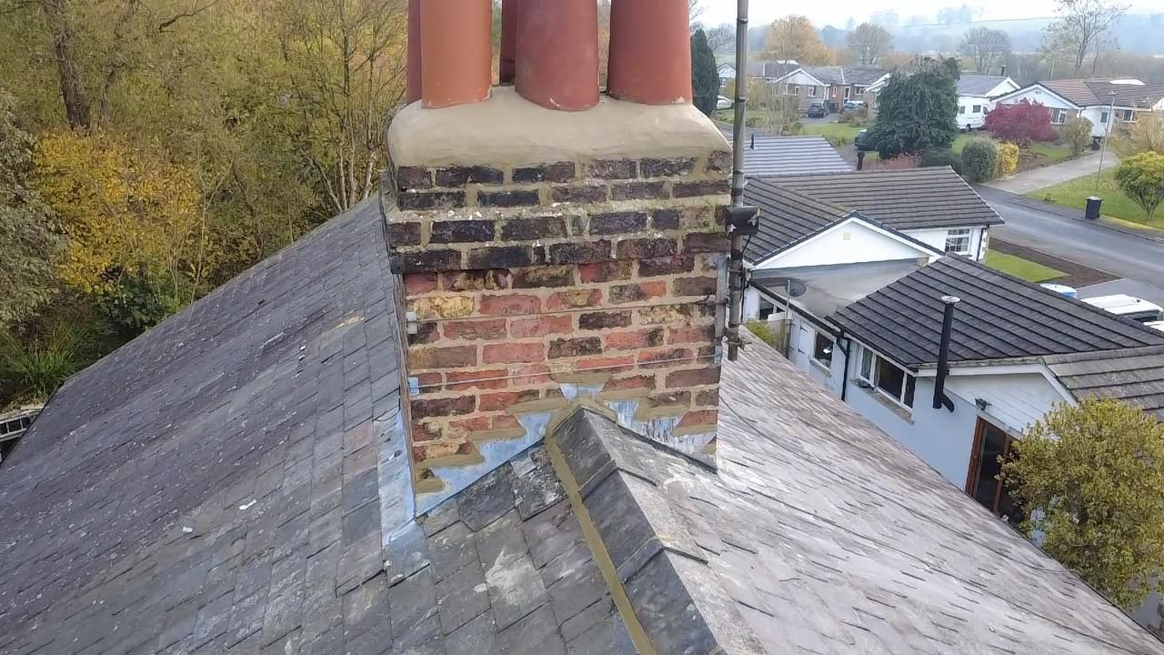 Lead flashing detail around a chimney stack