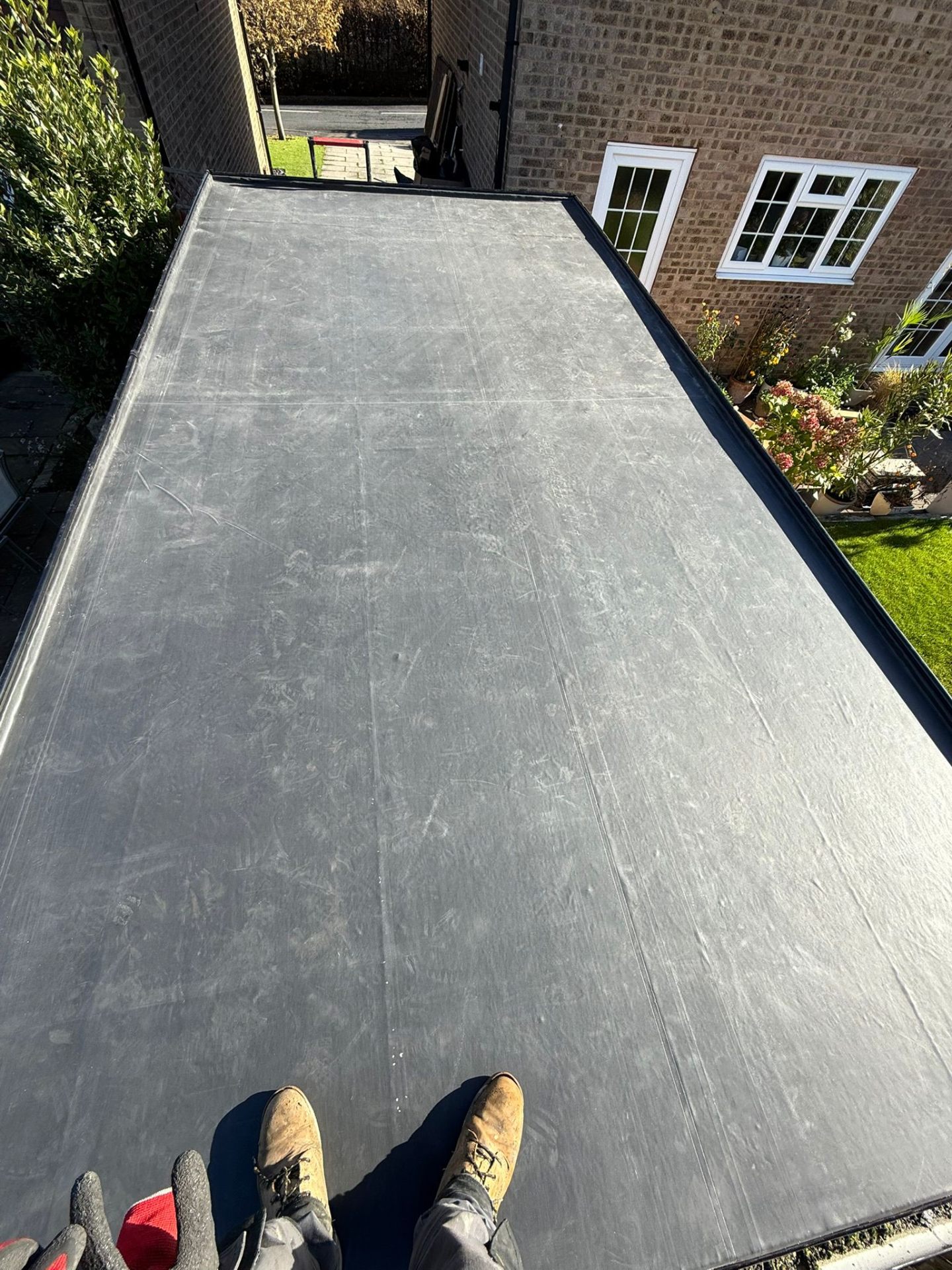 EPDM rubber flat roof membrane on domestic extension