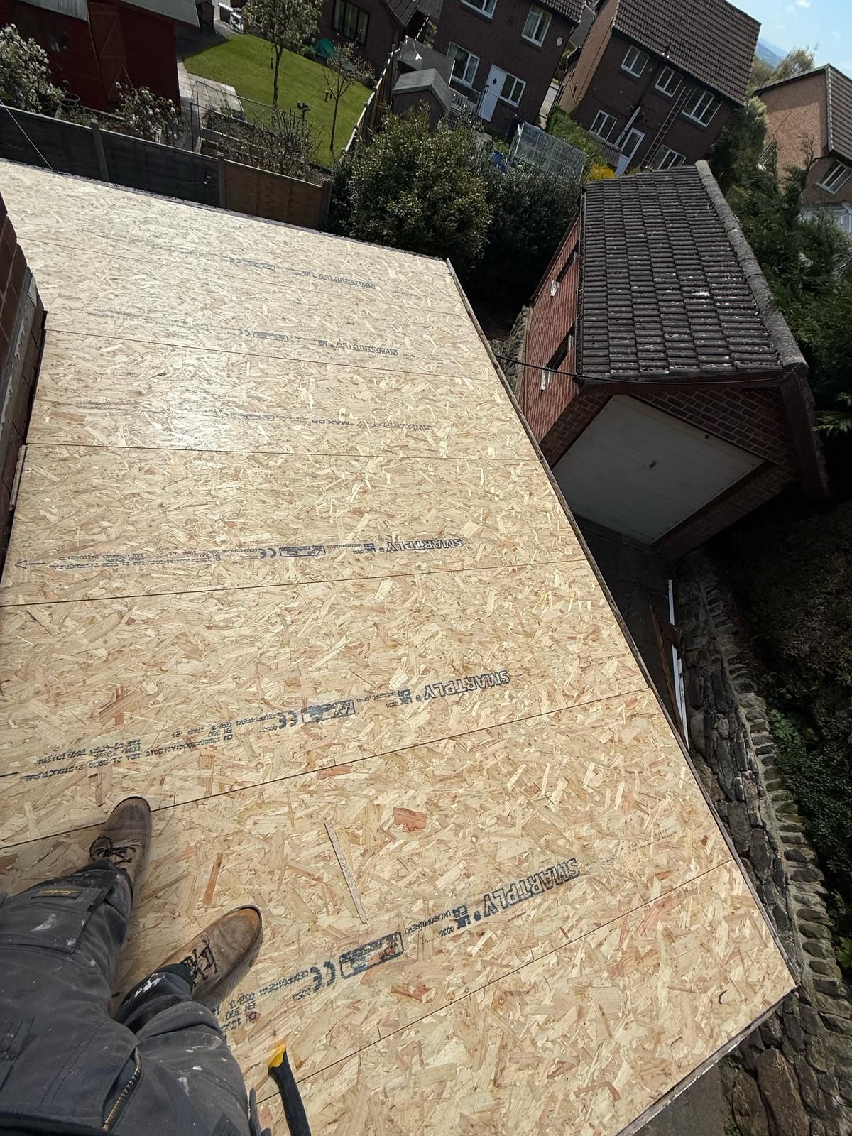 OSB deck installed on garage flat roof