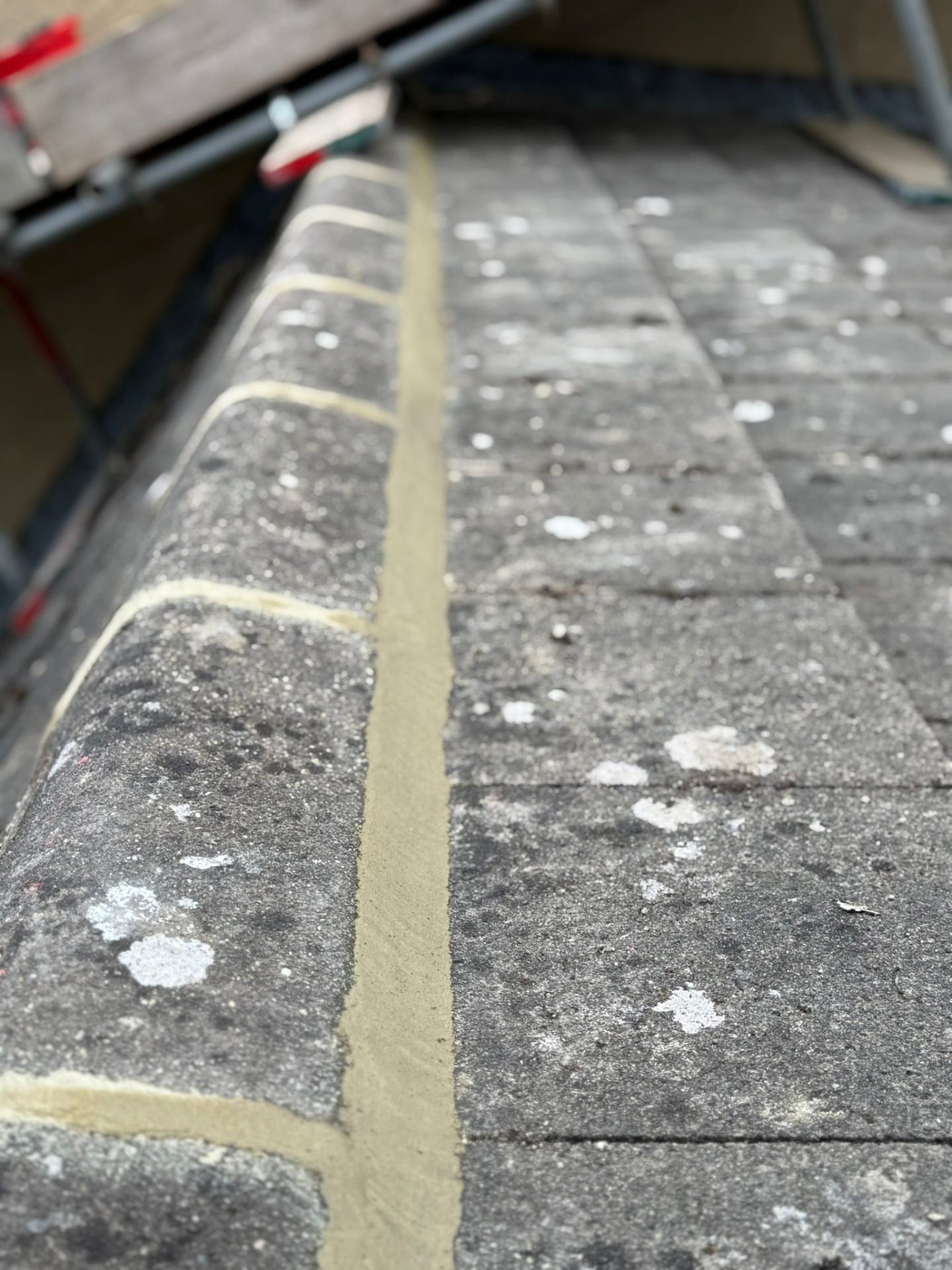 Close-up of fresh repointing on brickwork