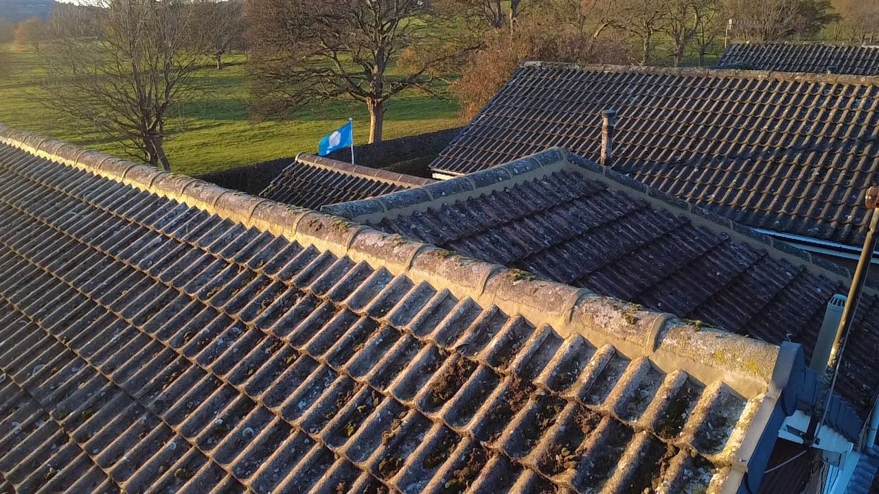 Aerial view of freshly repointed ridge tiles